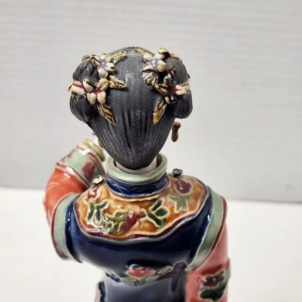 Shiwan Chinese Porcelain Standing Court Lady Figurine Reading Book Scroll EUC